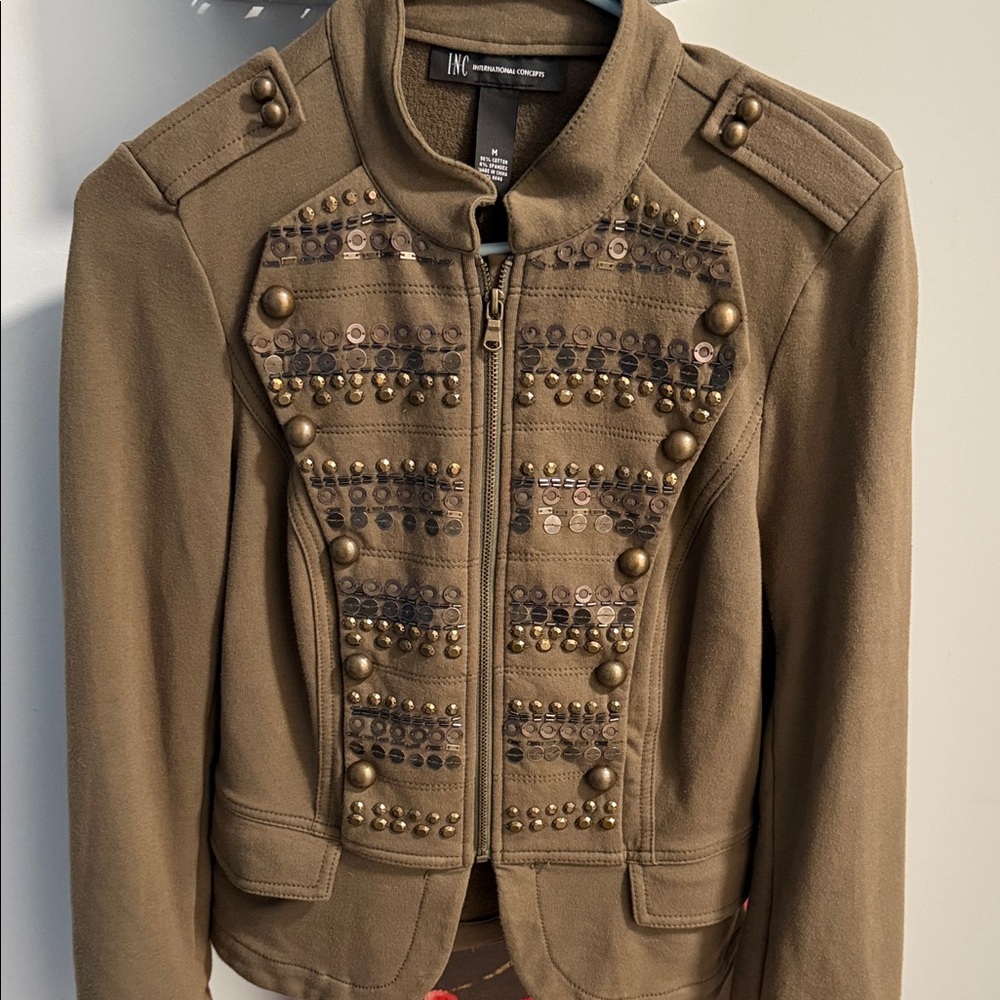 INC International Concepts Women's Studded Utility Jacket - Tan